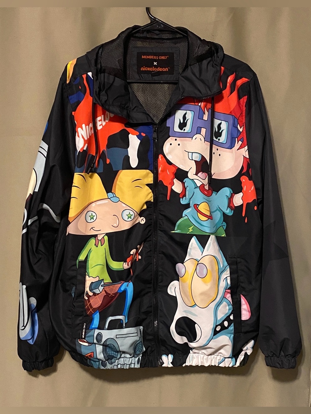 Members Only x Nickelodeon Hooded Windbreaker Jacket Cartoons RUGRATS Mens L